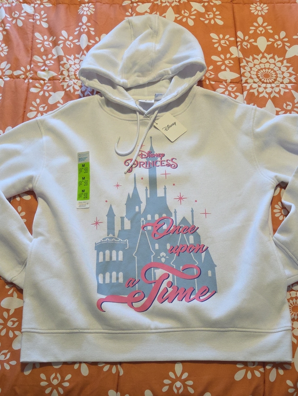 Disney Princess White Hoodie with Pink & Light Blue Castle Graphic.      *